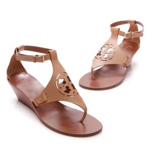 Tory Burch Zoey Logo Leather Wedge Sandals